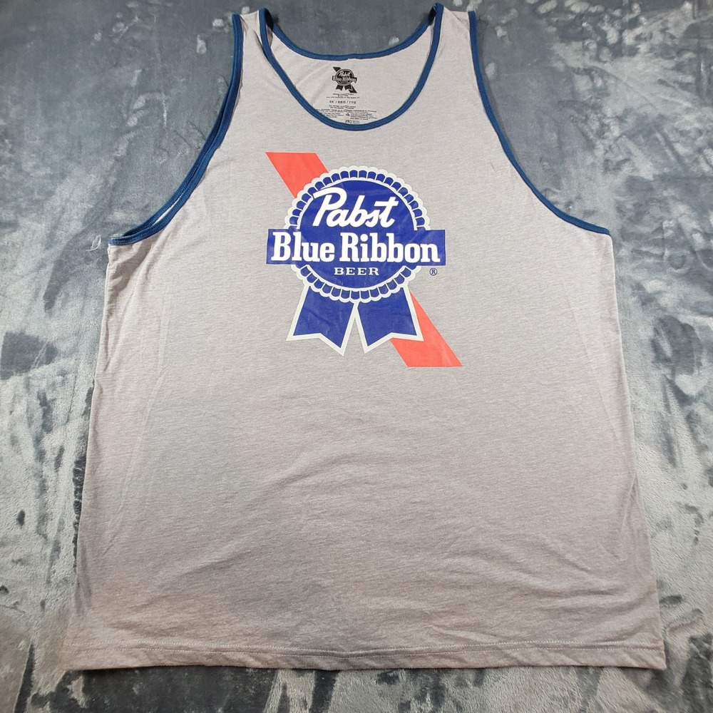 Pabst Blue Ribbon Beer Tank Top Mens 2X Gray Graphic Sleeveless PBR Shirt
